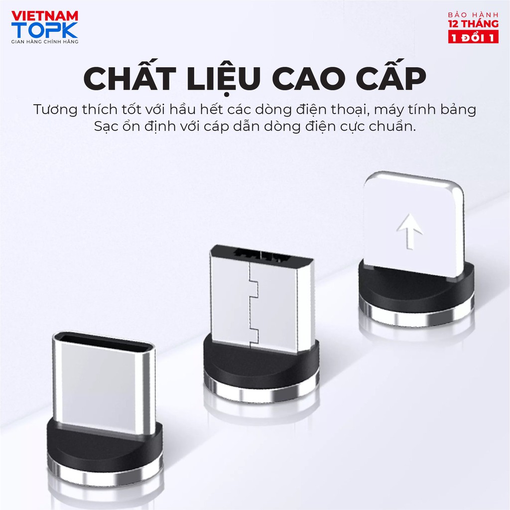 Đầu cáp sạc nam châm TOPK - Hàng Chính Hãng Bảo hành 12 tháng