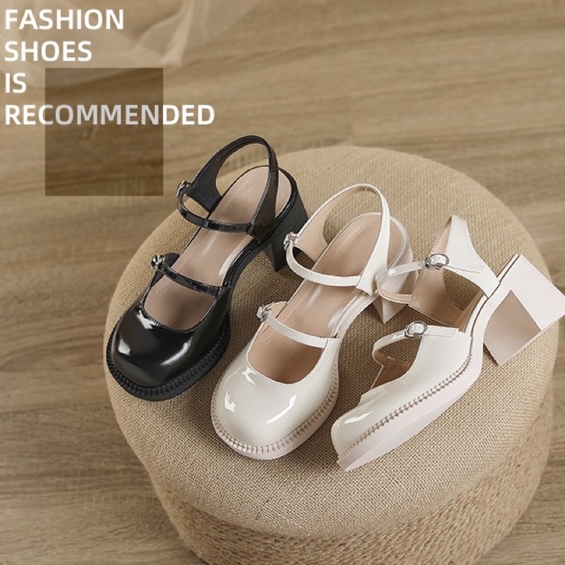 Giày lolita gót cao tiểu thư KERRY 2 quai đế đặc 6cm phong cách vintage có