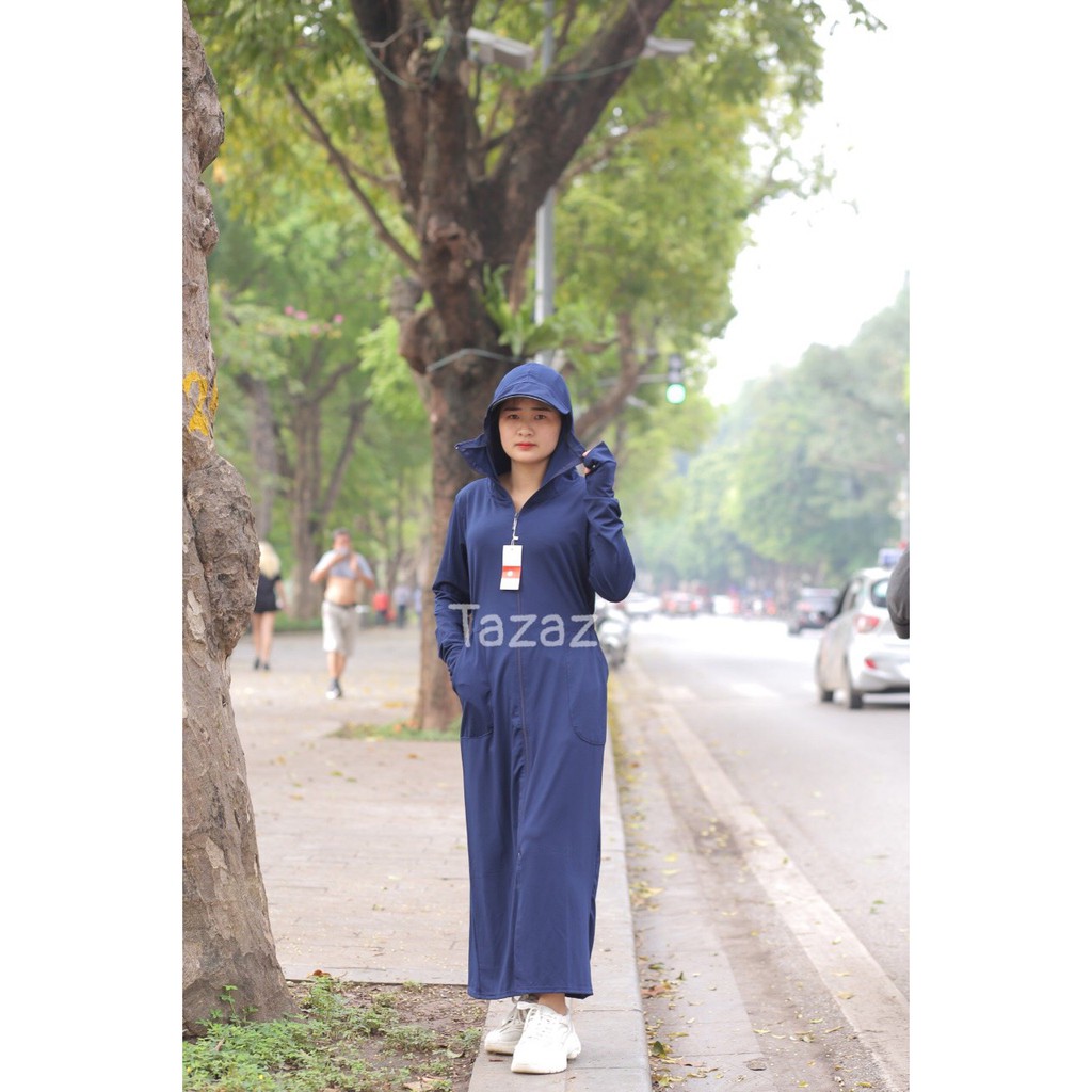 Áo chống nắng dài nữ toàn thân xuất nhật vải thun lạnh nhật dạng hạt mềm, mát, chống uv,hai túi ngoài có khóa kéo TZ02 | BigBuy360 - bigbuy360.vn