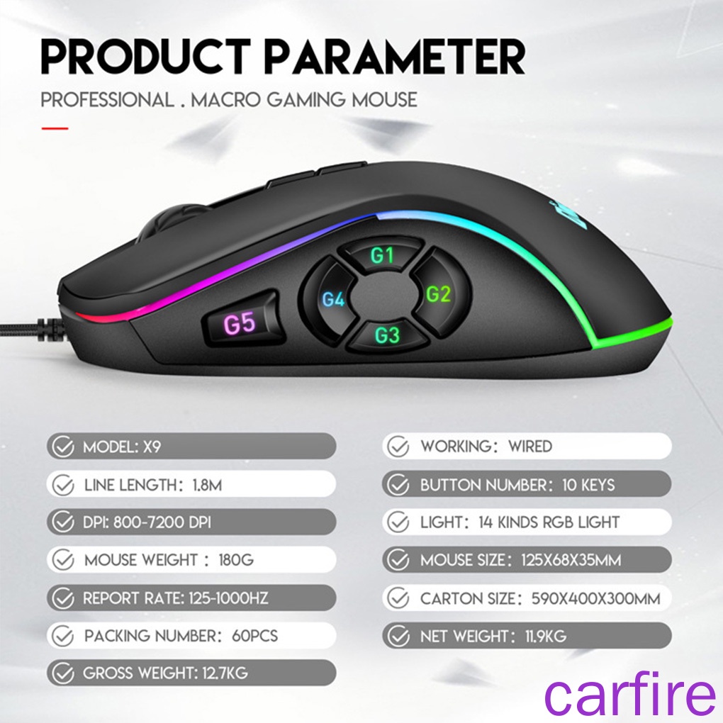 Chuột Chơi Game 10 Nút Bấm Có Đèn Rgb Nhiều Màu