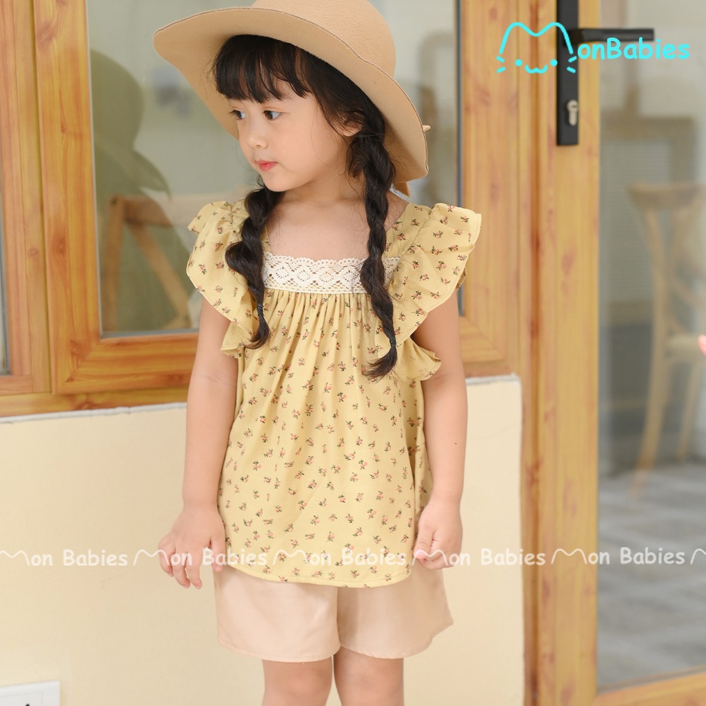 Quần áo bé gái 1-6 tuổi chất đũi tằm họa tiết hoa nhí MonBabies VL73-Y - Bộ cộc tay thời trang trẻ em cao cấp chính hãng