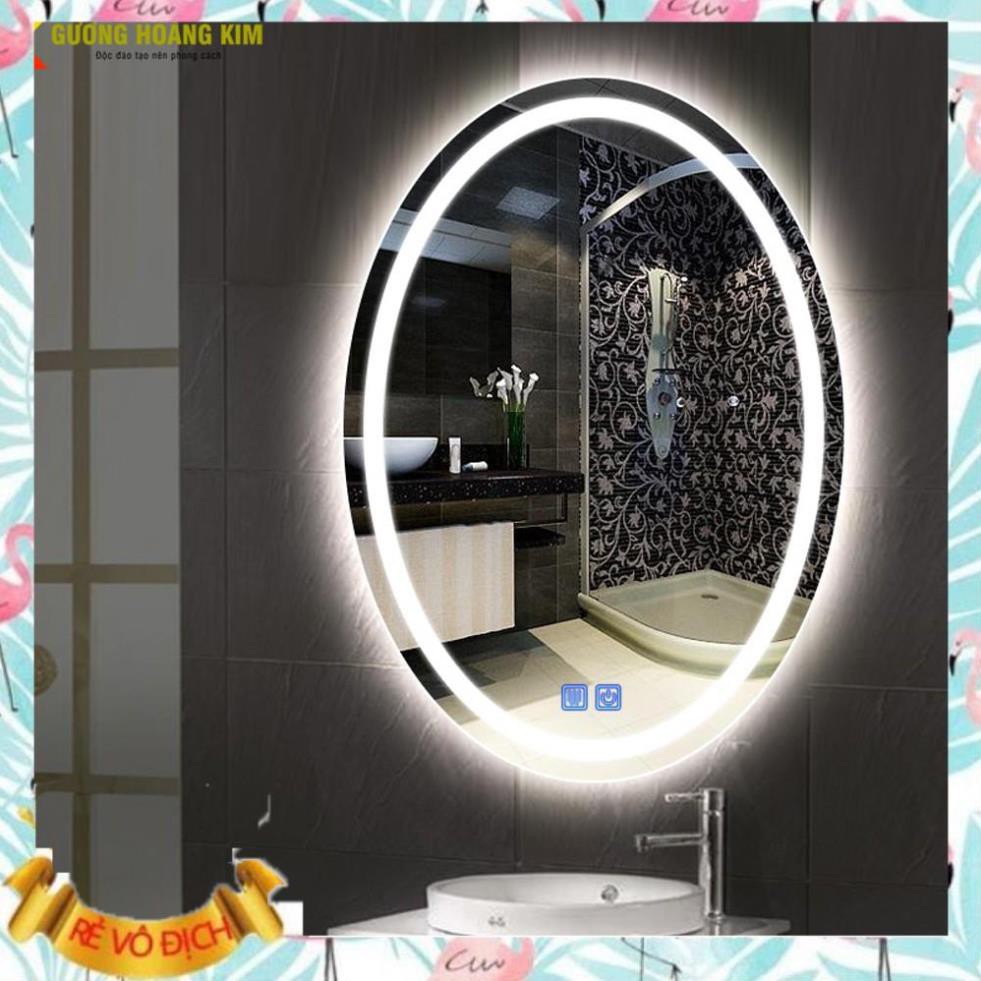 [ 3 năm bảo hành ] gương oval treo tường decor có đèn led cảm ứng 3 chạm thông minh kích thước 60x80 cm - guonghoangkim