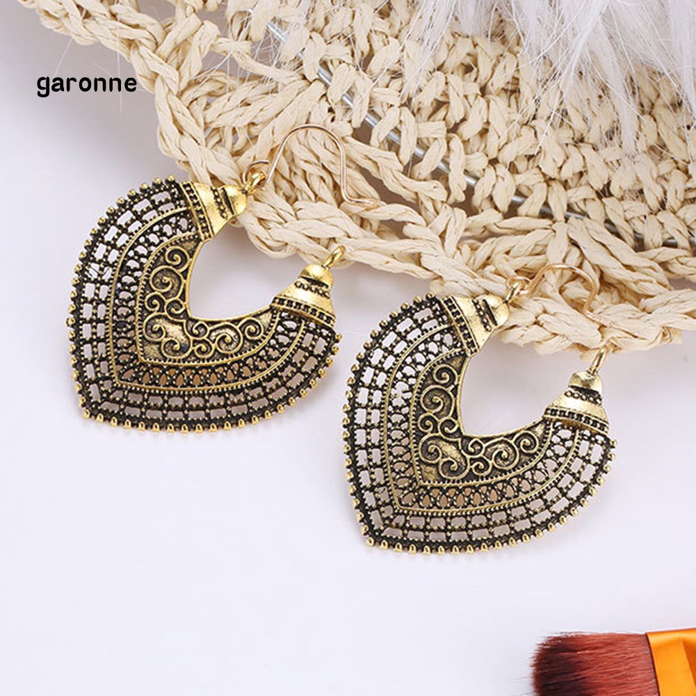 GA_Retro Women Hollow Out Heart Shape Dangle Statement Leverback Earrings Jewelry
