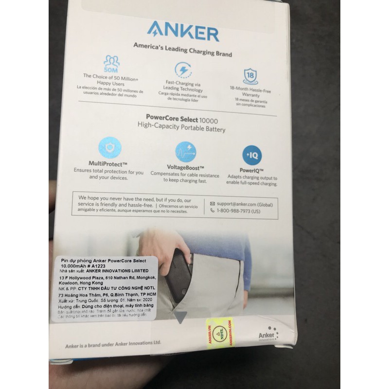 Pin dự phòng ANKER PowerCore 10000mAh Select 2 Cổng Usb IQ - A1223 Chính hãng Anker Việt Nam BH 18 Tháng