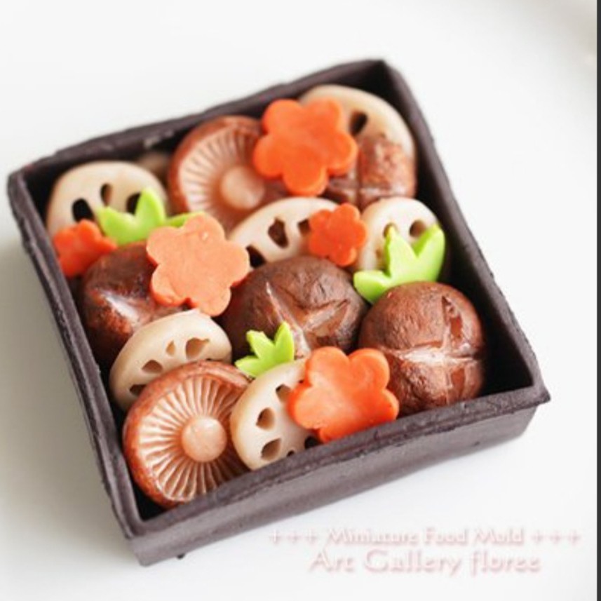 Khuôn silicone trong dẻo cho nhà búp bê thức ăn minifood  dollhouse nấm sen trang trí bento bánh wagashi