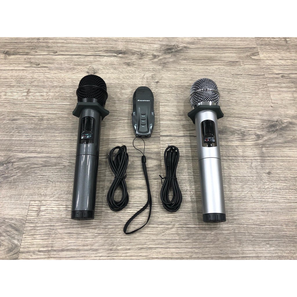 Micro Karaoke không dây hát trên ô tô, MC, thuyết trình Excelvan K18U, 02 mic, UHF