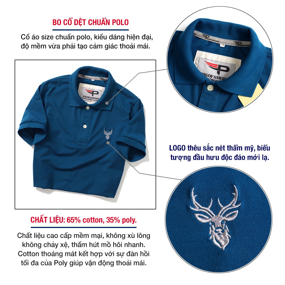 Áo thun nam cổ bẻ logo thêu cao cấp Pigofashion Zab20