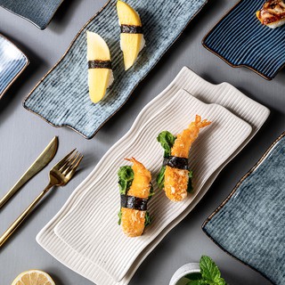 Đĩa Gốm Đựng Sushi Hình Chữ Nhật Thêu Họa Tiết Xinh Xắn