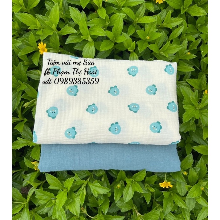 vải xô muslin 2 lớp cao cấp loại 1 hình con gà xanh may quần áo,khăn tắm cho bé