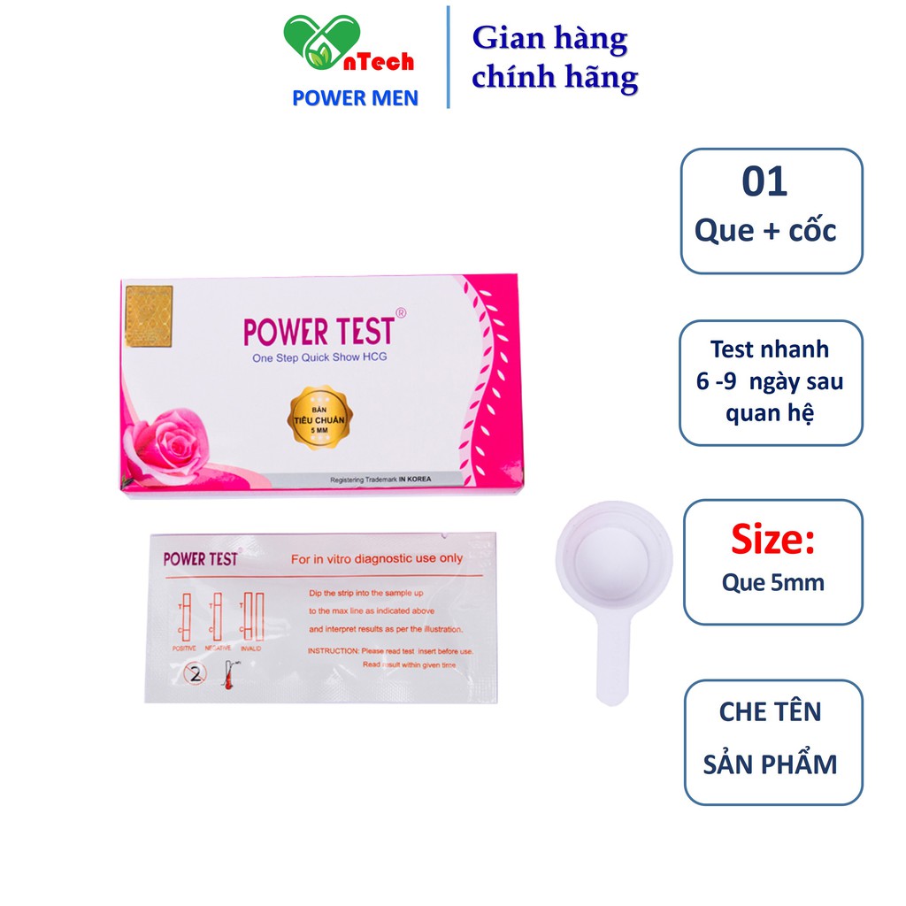 Que test thử thai nhanh POWERTEST 5mm cho kết quả nhanh chóng và chính xác trên 99% hộp 1 que test 1 cốc