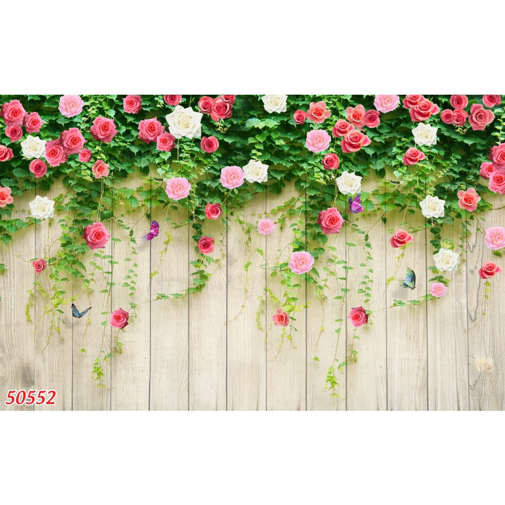 Tranh 3d dán tường phòng khách bức tường hoa leo in sắc nét