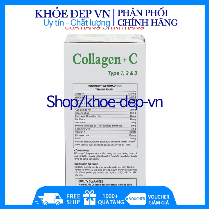 Viên uống đẹp da Collagen +C bổ sung Vitamin A E C giảm nám , tàn nhang ,sạm da Hộp 60 viên HSD 2024, collagen xoăn | Thế Giới Skin Care