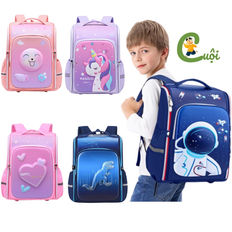Balo chống gù, cặp sách trẻ em họa tiết 3D cho bé trai bé gái đi học tiểu học từ lớp 1 đến lớp 3 Cuội Store