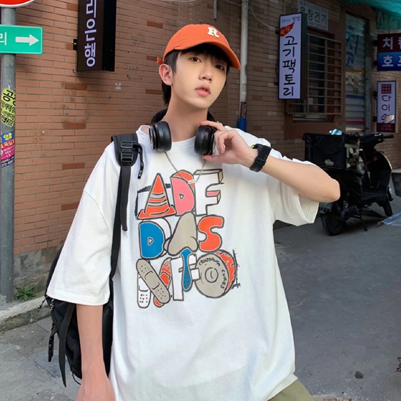 Áo Thun Tay Ngắn Dáng Rộng In Chữ Phong Cách Hip Hop Hàn Quốc Thời Trang Mùa Hè Cho Nam Size M-8XL