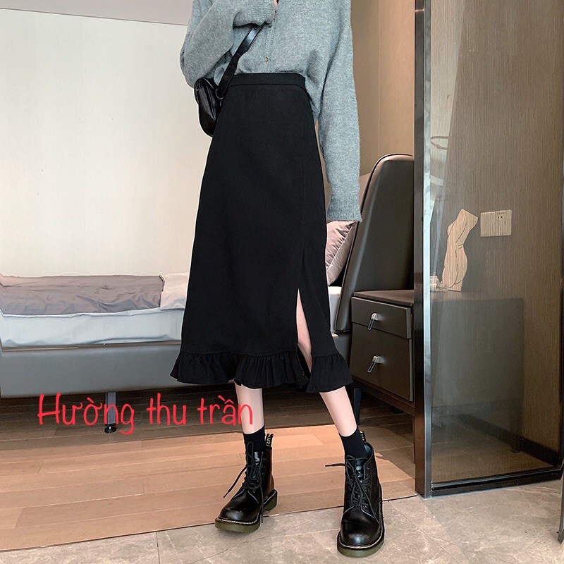 Chân Váy Dài Ulzzang Phong Cách Hàn Quốc, Chân Váy chữ A Dài Xẻ Tà