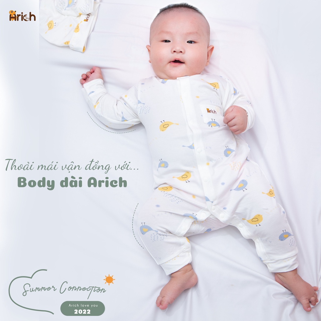 Bộ body dài tay họa tiết Arich vải sợi tre (size từ newborn đến 18 tháng)