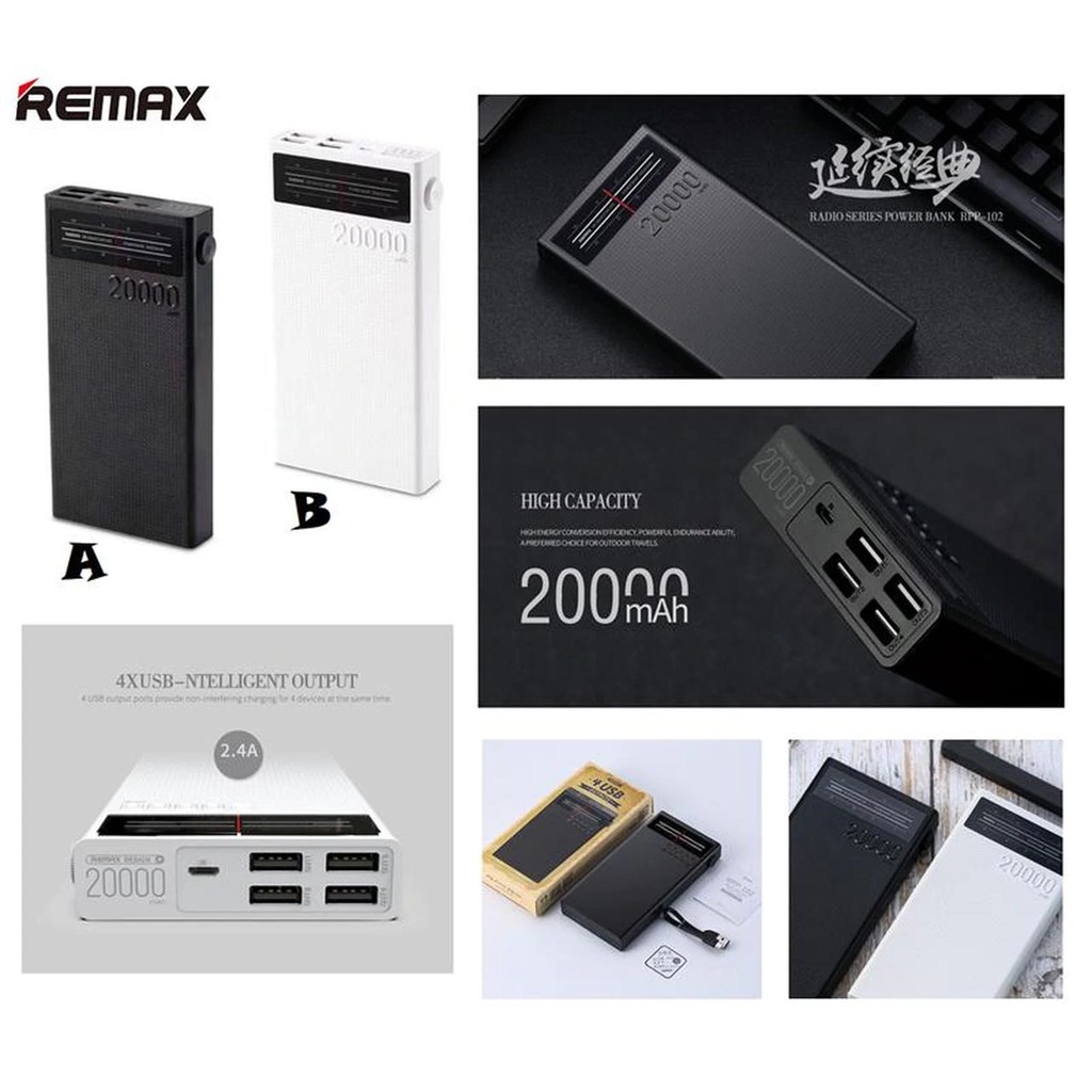 Sạc dự phòng Remax Rpp-102 20.000mah ♥️Freeship♥️ Giảm 30k khi nhập MAYT30 - Pin sạc dự phòng Remax