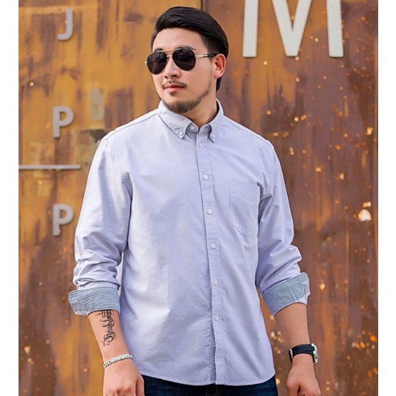 Áo Sơ Mi Công Sở Vải Oxford 100% Cotton Tay Dài Oversize Màu Trơn Cho Nam