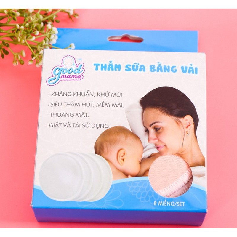 Hộp 8 miếng lót thấm sữa bằng vải giặt được GoodMama, hàng cao cấp - S2