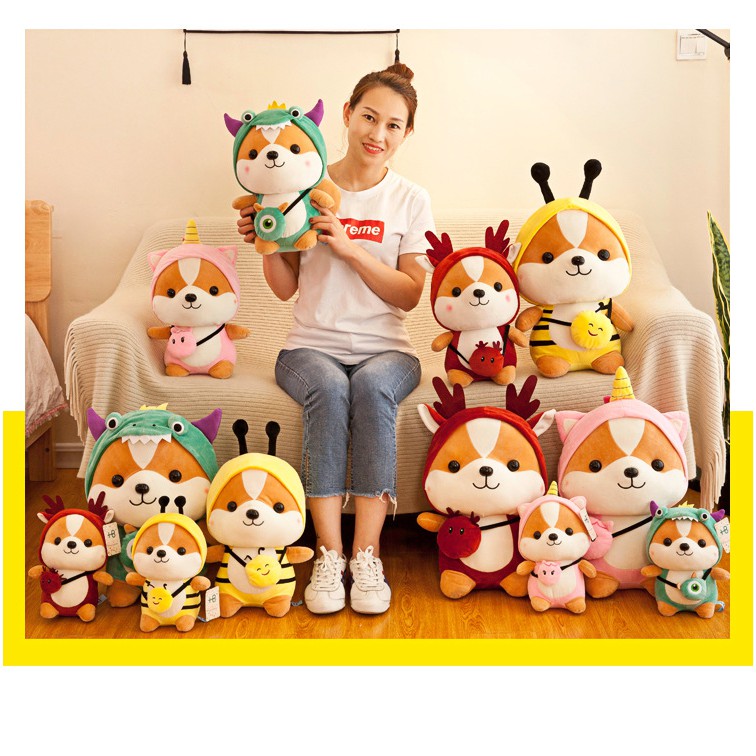 Gấu bông Shiba Cosplay cao cấp - Gấu bông Chó Shiba đeo túi ngộ nghĩnh dễ thương chất liệu lông nhung mềm mịn