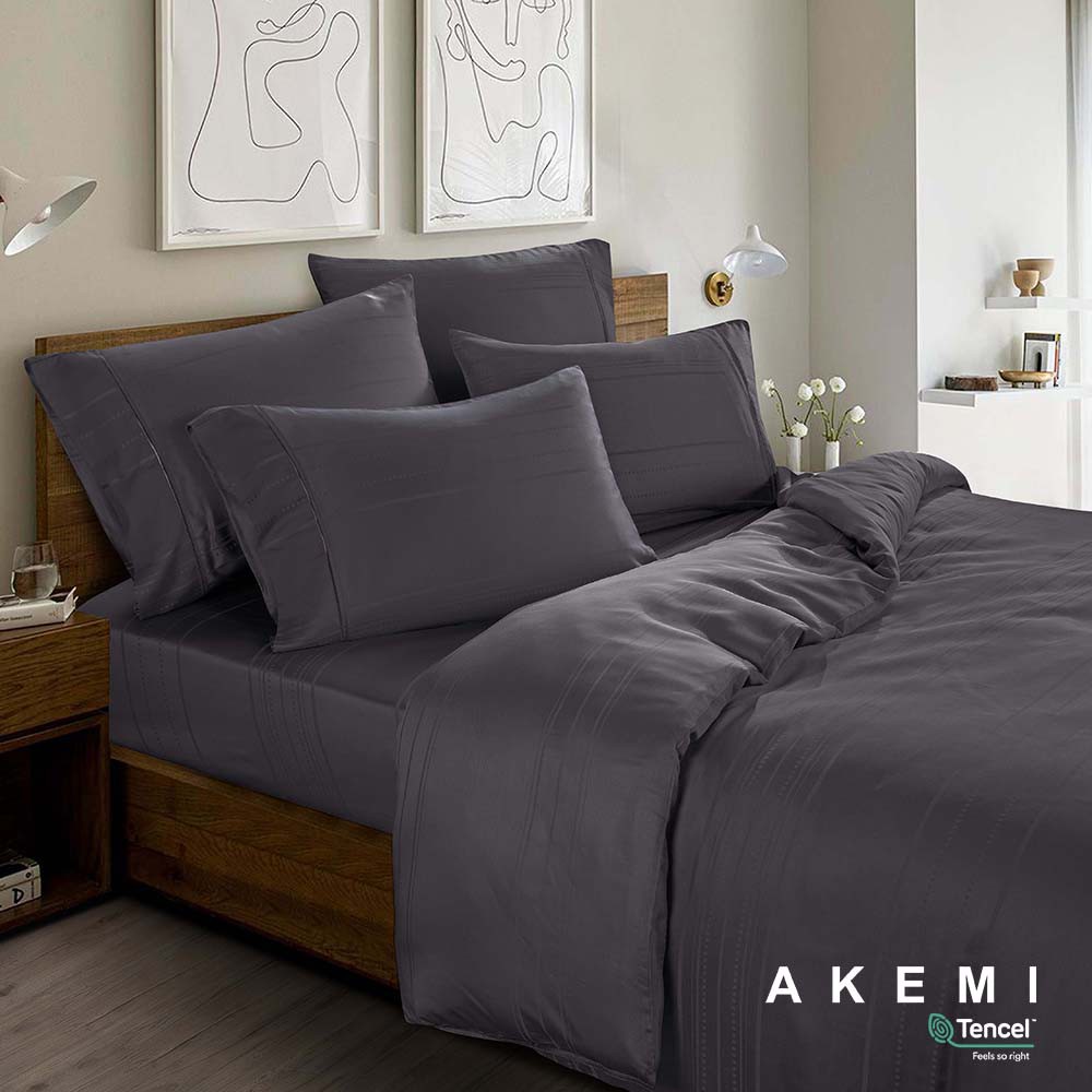 Bộ Ga kèm Vỏ Chăn AKEMI Tencel™ Modal Earnest Enam 880TC-Dani Xám (King/Queen), 6 món