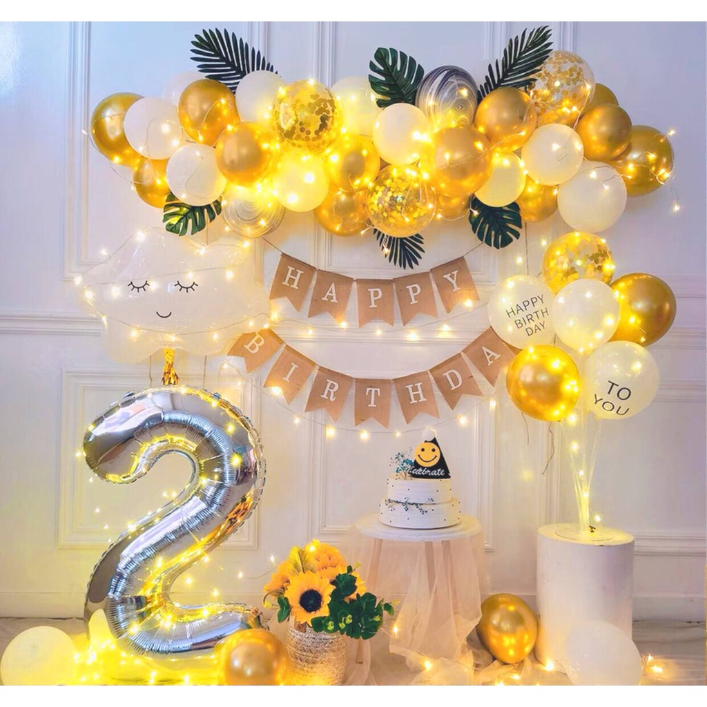 Set trang trí sinh nhật happy birthday trọn bộ tại nhà giá rẻ bé trai bé gái người lớn set up thôi nôi,bàn tiệc