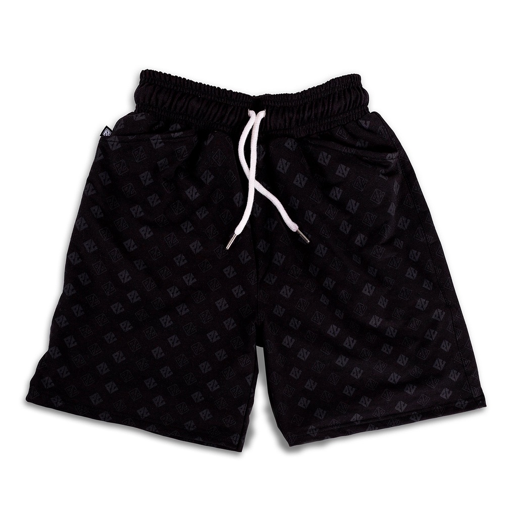 Quần Nam Nữ PC BRAND - PC Black Monogram Shorts Đen Chân Cua 100%