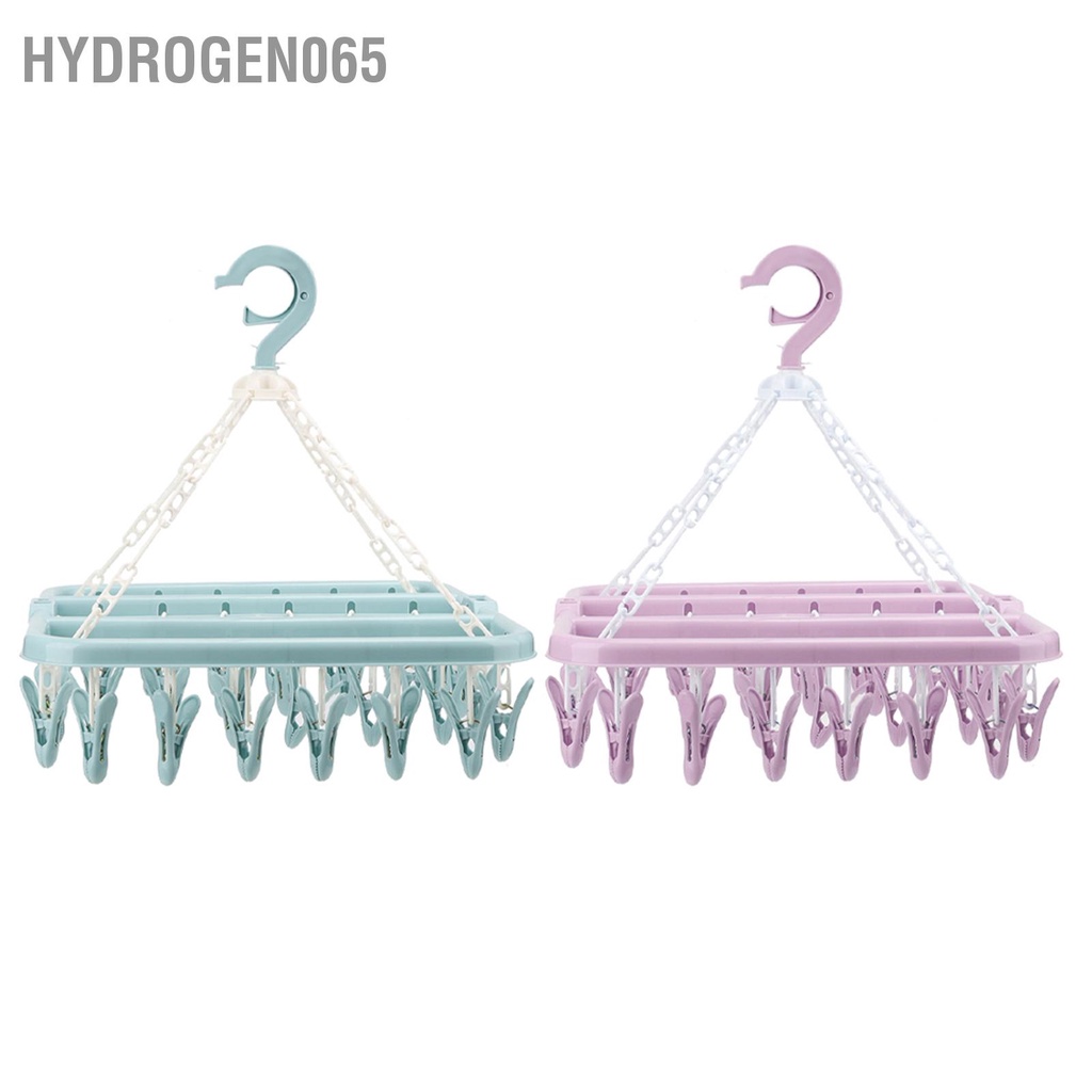 Hydrogen065 Móc treo đồ với 32 Kẹp Có thể gập lại Giặt giũ Clothespin Giá phơi cho vớ Đồ lót Áo ngực Khăn quàng