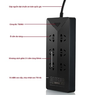 Ổ điện thông minh đa năng 6 ổ cắm điện và 5 cổng sạc USB Remax Aliens RM-S4