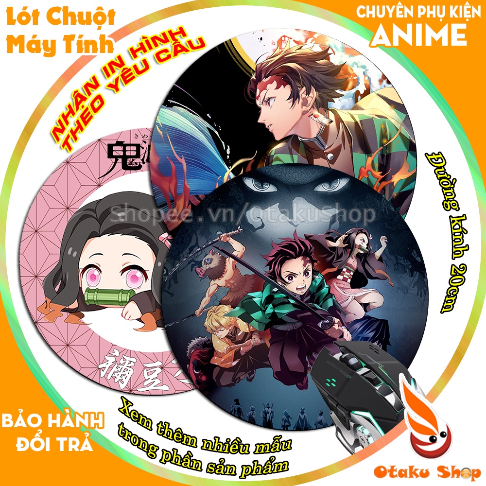 Miếng lót chuột Anime Kimetsu no Yaiba Demon Slayer kích cỡ tròn 200 x 200mm dùng di chuột máy tính chơi game