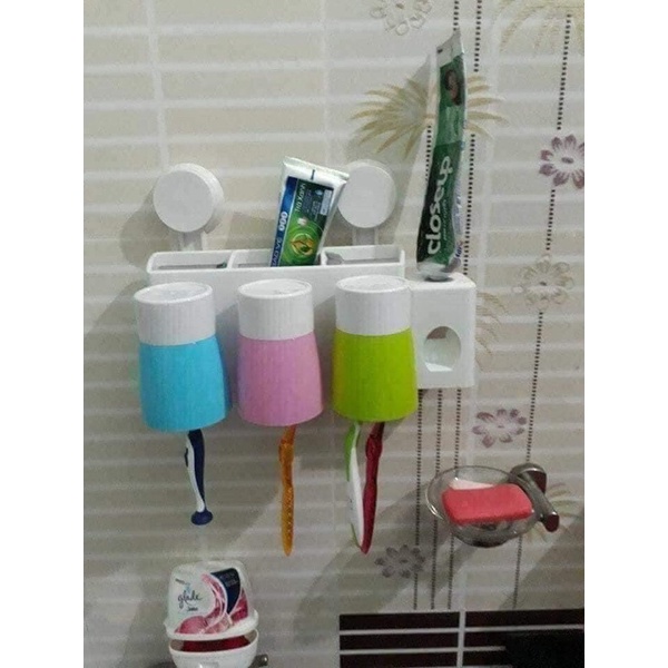 Kệ đựng bàn chải đánh răng, nhả kem kèm cốc tiện dụng vệ sinh