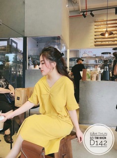 Bigsize Đầm thun cổ tim nhún D142