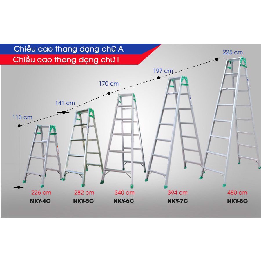 Thang nhôm gấp chữ A 5 bậc Nikawa NKY-5C chính hãng, bảo hàng 18 tháng