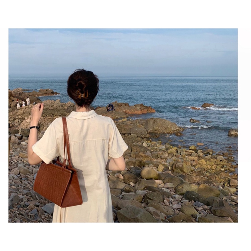 Đầm sơ mi IELGY mỏng màu trơn chiết eo thiết kế thời trang cho nữ