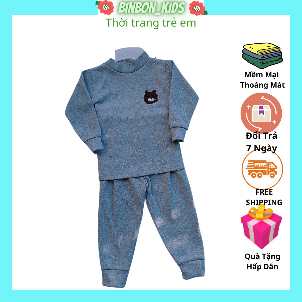 Đồ bộ bé trai bé gái Binbon kids, Bộ quần áo cho bé trai bé gái dài tay chất cotton gân cực ấm cho bé từ 6-17kg
