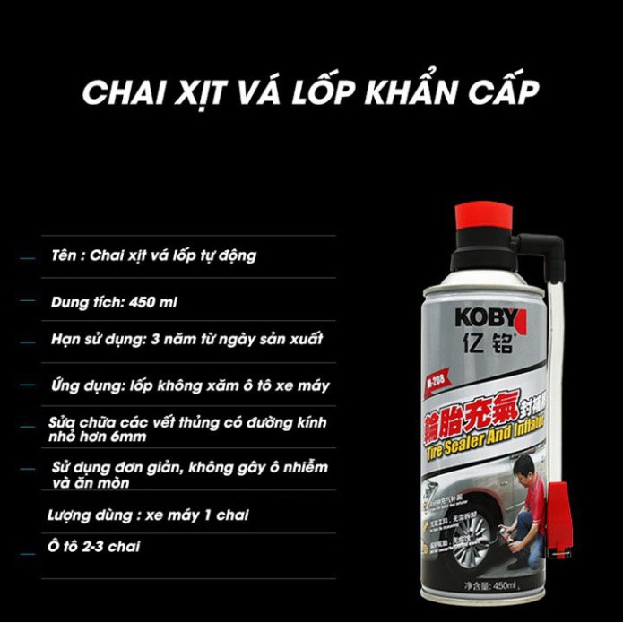 Bình vá lốp khẩn cấp Koby