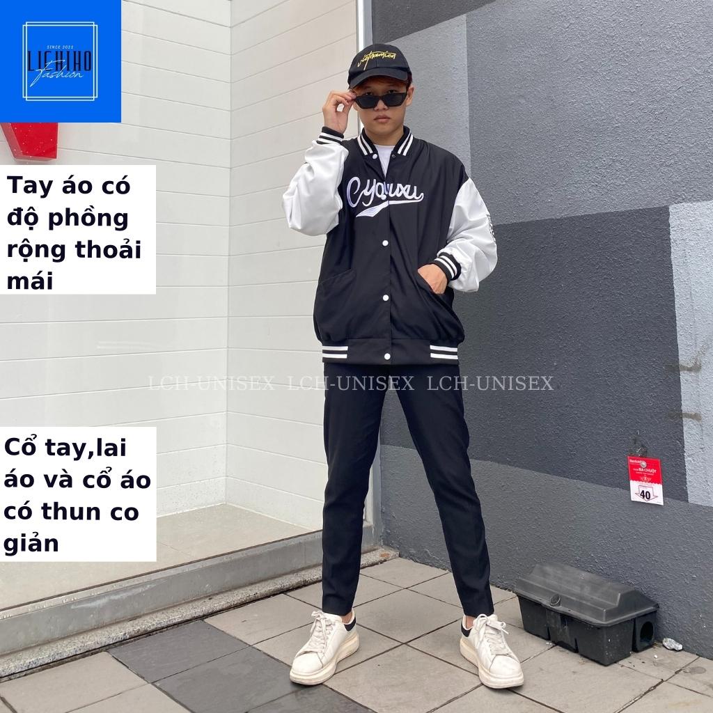 Áo khoác bomber unisex form rộng CYOUUXU Varsity jacket bóng chày nam nữ vải dù 2 lớp LCH