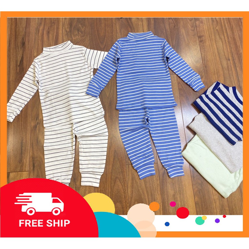 Bộ Thu đông cổ 3 phân kẻ  ngang cho bé từ sơ sinh đến 5 tuổi chất cotton mềm mịn không bai nhão không xù