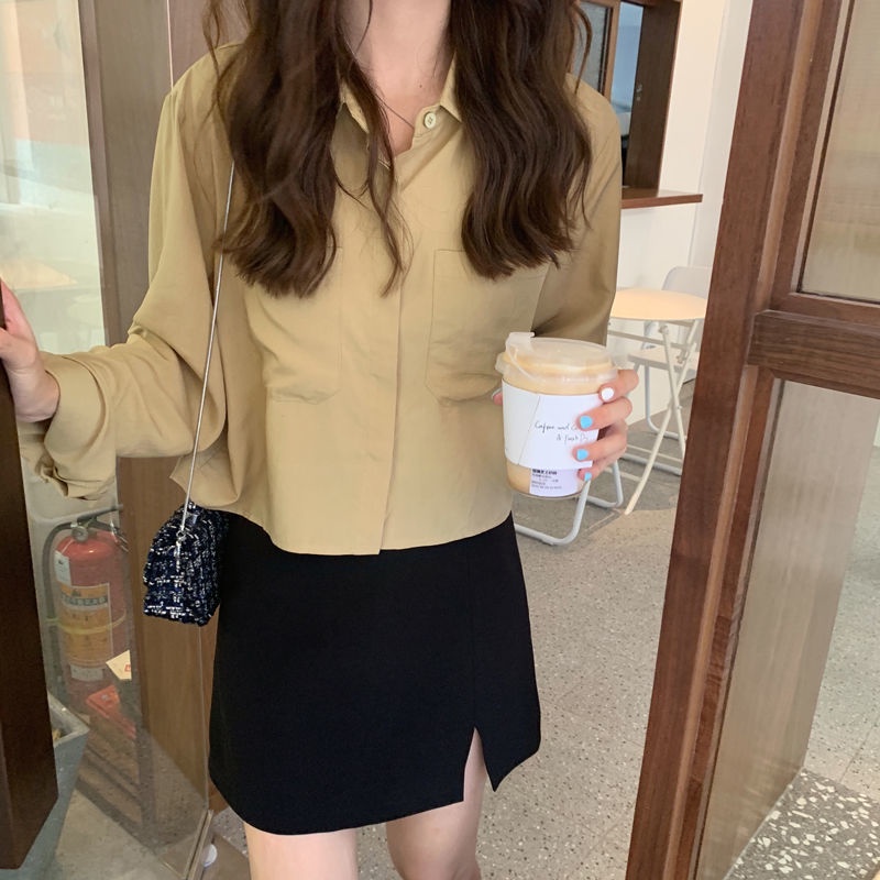 Áo sơ mi BH tay dài màu trơn thiết kế mới thời trang theo phong cách Hàn Quốc cho nữ