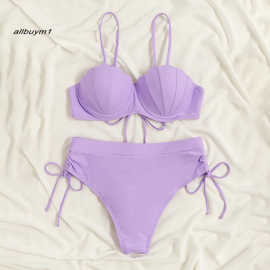 Bộ Đồ Bơi Bikini Hai Dây Lưng Cao Có Gọng Và Dây Rút Gợi Cảm Cho Nữ