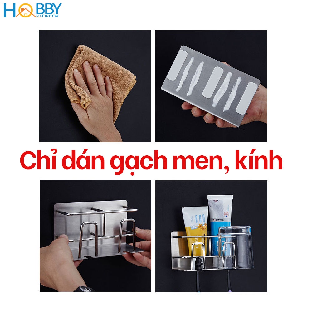 Kệ để bàn chải kem đánh răng 2 ngăn dán tường nhà tắm Hobby Home Decor CD3 Inox 304 kèm keo dán tường