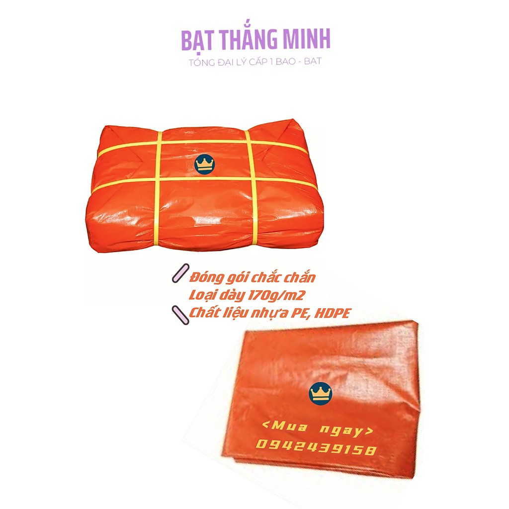 Bạt che nắng mưa ngoài trời, Bạt che phủ loại 1 dày 2 lớp xanh cam. Tấm 4mx8m có dập khuy