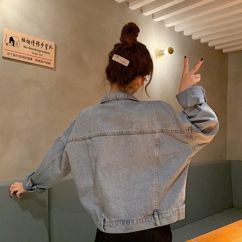Áo bò Jean nữ ngắn ULZZANG Hàn Quốc, Áo jean nữ phiên bản mới cá tính
