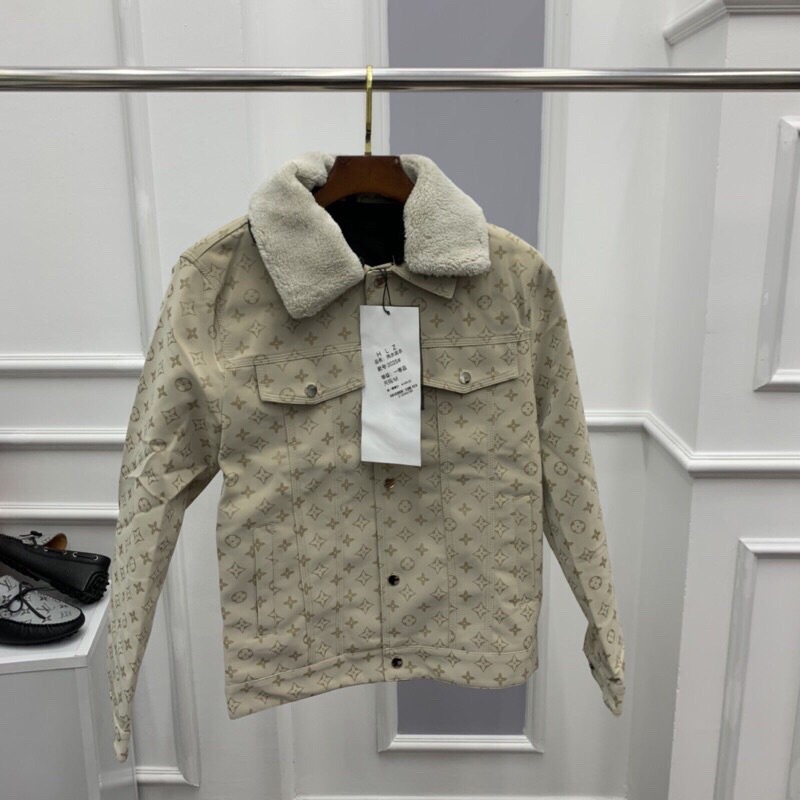 Áo khoác da nhung lót lông Nam in chữ  hàng QCL1