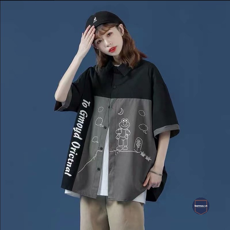 Áo Sơ Mi Ngắn Tay áo đôi nam nữ Thời Trang áo sơ mi nữ form rộng Mùa Hè Dành áo sơ mi hoạ tiết nam áo sơ mi nam