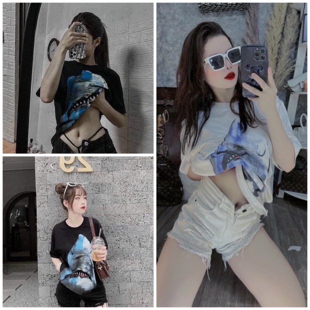 Áo thun cá mập về 2 màu,Form unisex nam nữ mặc oke.
