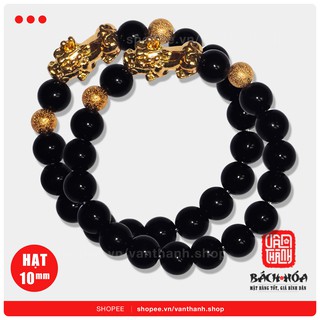 Combo x2 - Vòng Phong Thủy Hắc Thủy Tinh Charm Tỳ Hưu Vàng Kim hạt 10li (VA02B)