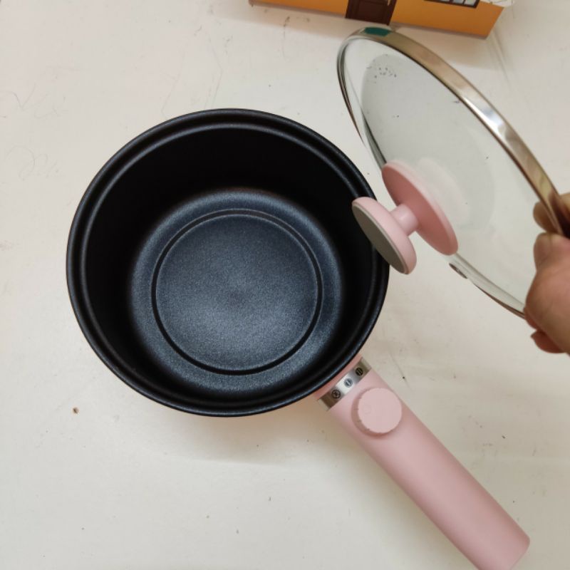 Nồi lẩu điện mini đa năng màu hồng Ankale, nồi điện chống dính, nấu mì chiên trứng, xào rau, dung tích 1,5l
