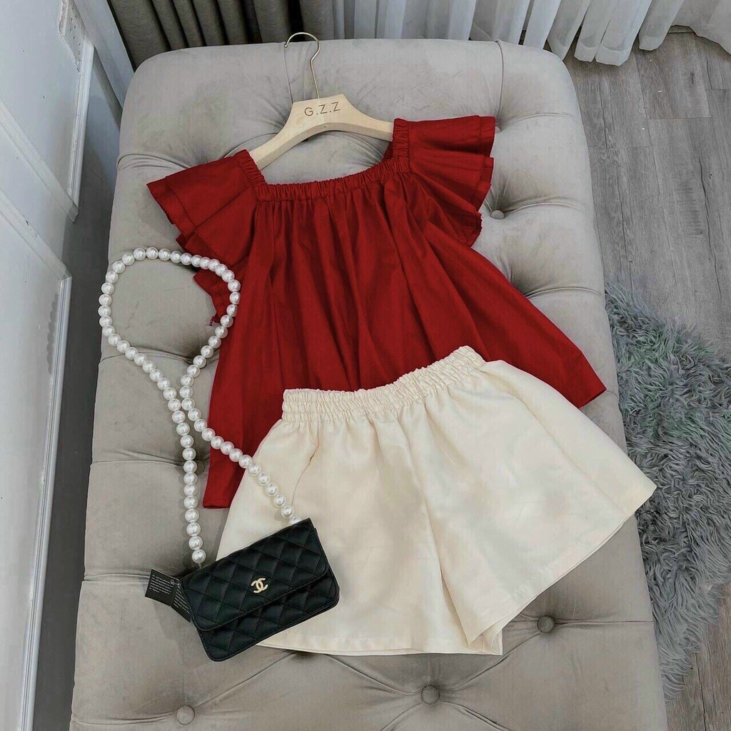 Set Bộ Tiểu Thư - Áo Trễ Vai, Quần Short Lụa - giá tận xưởng, giá sỉ, giá rẻ.