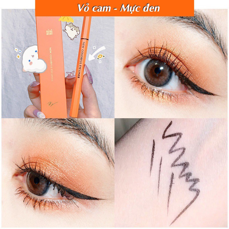 Kẻ mắt Xixi vỏ Hồng/Cam/Vàng màu đen ngòi 0.1mm - chống lem, không trôi và dễ kẻ